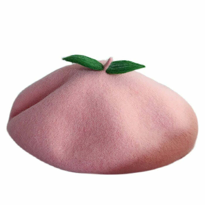 Feelin' Peachy Beret - Trendy Y2K Fashion Accessory for Stylish Outfits