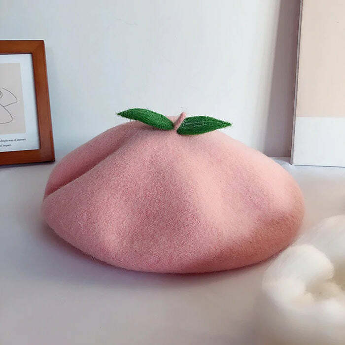 Feelin' Peachy Beret - Trendy Y2K Fashion Accessory for Stylish Outfits