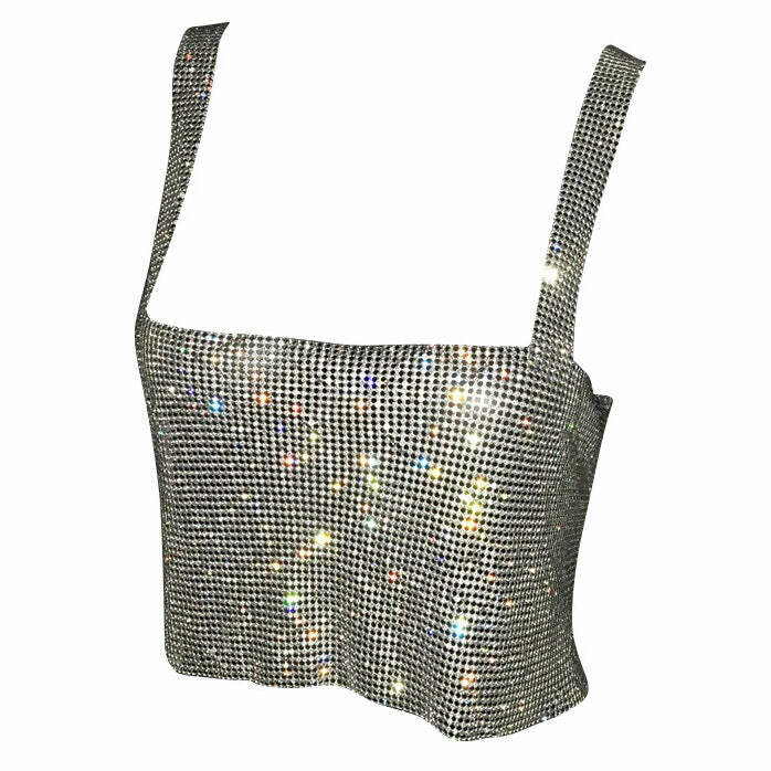 Feelin' So Icy Rhinestone Top - Y2K Fashion Statement Piece