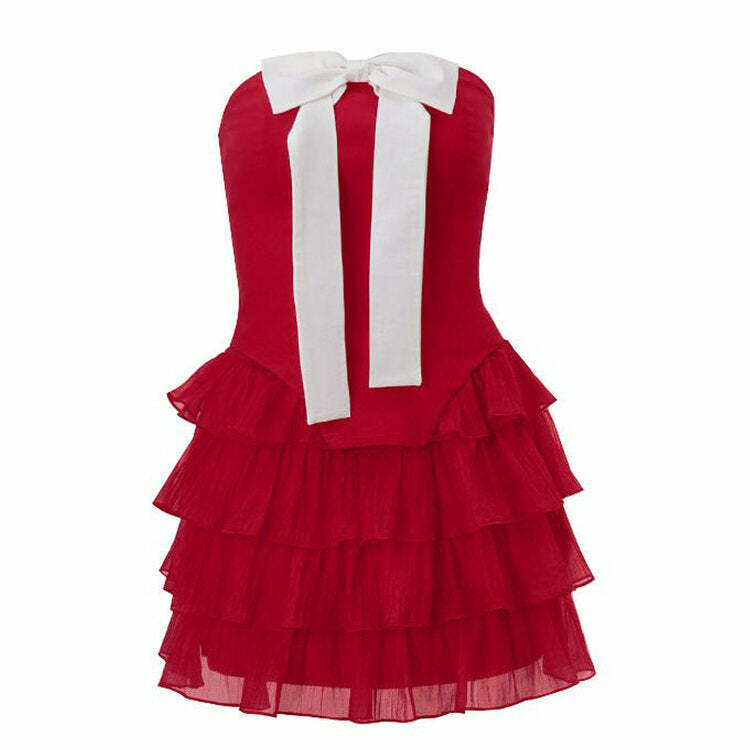 Flirty Babe Y2K Bow Dress in Red - Trendy 2000s Fashion Style