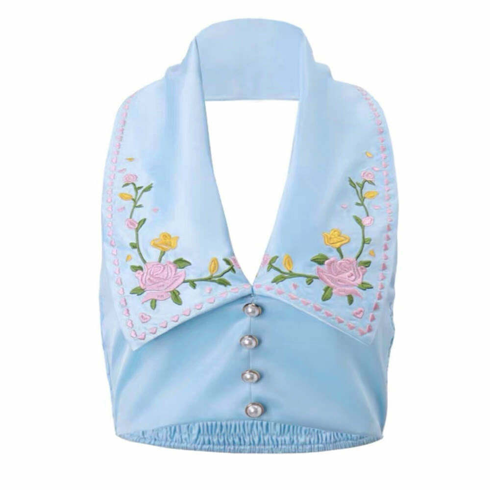 Floral Embroidered Satin Vest - Y2K Fashion Essential for Stylish Outfits