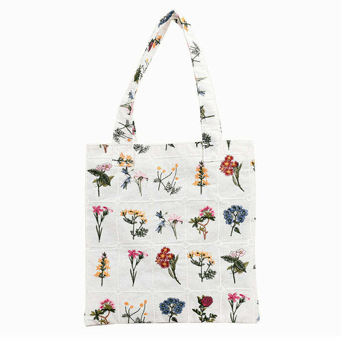 Floral Embroidered Tote Bag - Y2K Fashion Essential for 2000s Style