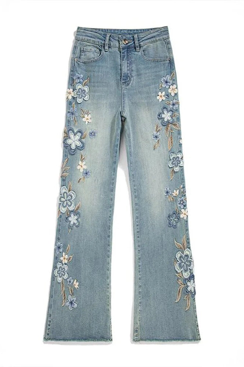 Floral Meadow Embroidered Y2K Jeans - Trendy 2000s Style Pants