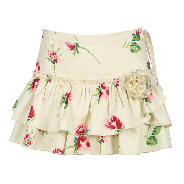 Floral Print Ruffle Skirt - Y2K Fashion Essential for 2000s Style