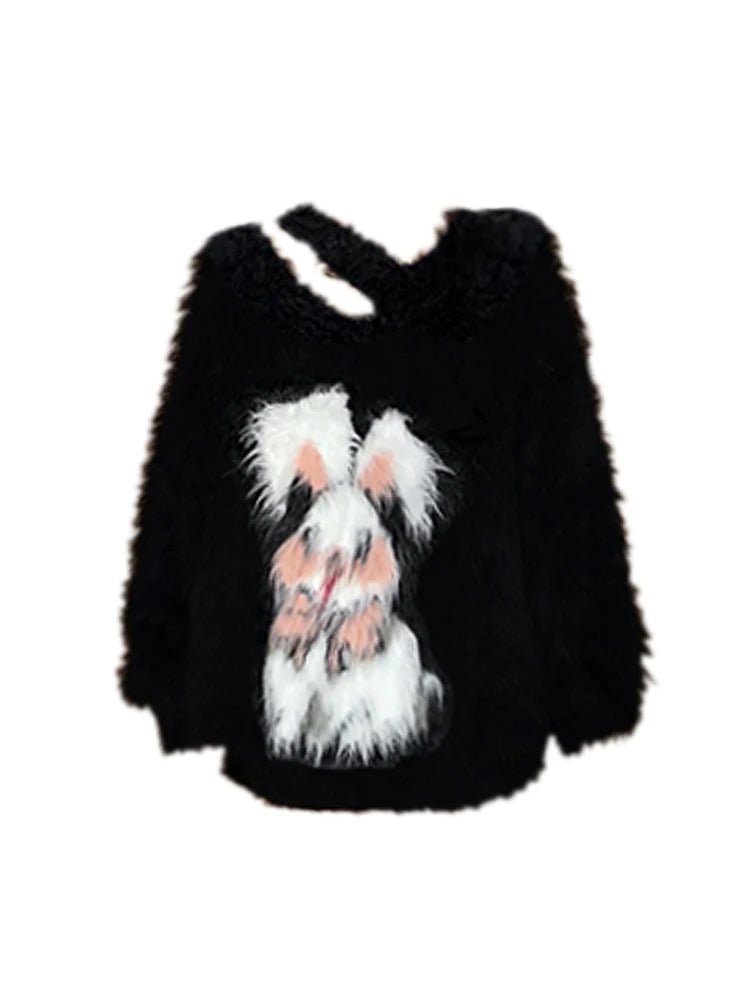 Fluffy Bunny Fleece Sweater - Y2K Fashion Essential for Cozy Style