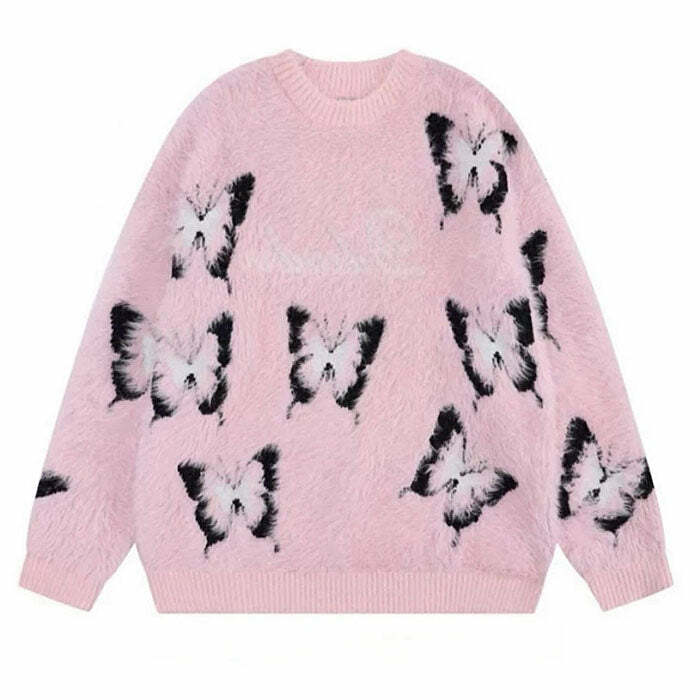 Fluffy Butterfly Sweater - Y2K Fashion Essential for 2000s Style Lovers