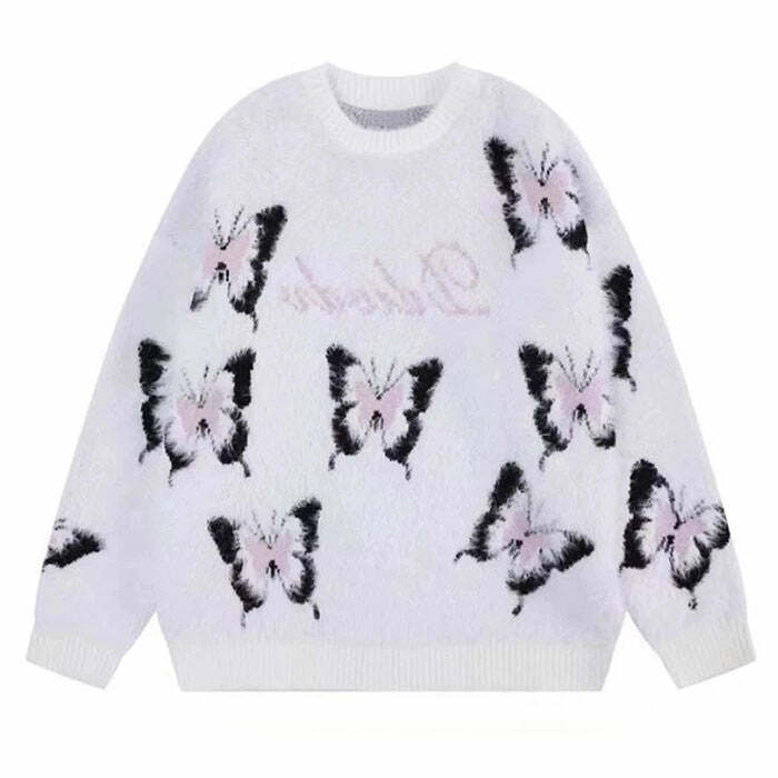 Fluffy Butterfly Sweater - Y2K Fashion Essential for 2000s Style Lovers