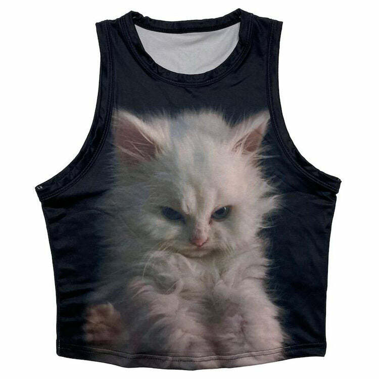 Fluffy Moody Kitten Baby Tee - Y2K Aesthetic 2000s Fashion Top