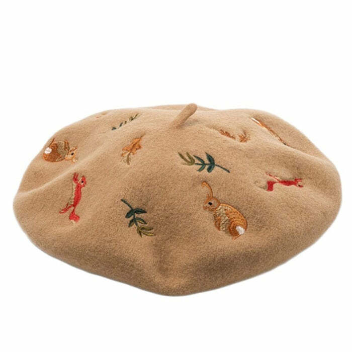 Forest Embroidered Beret - Y2K Fashion Essential for Unique Style