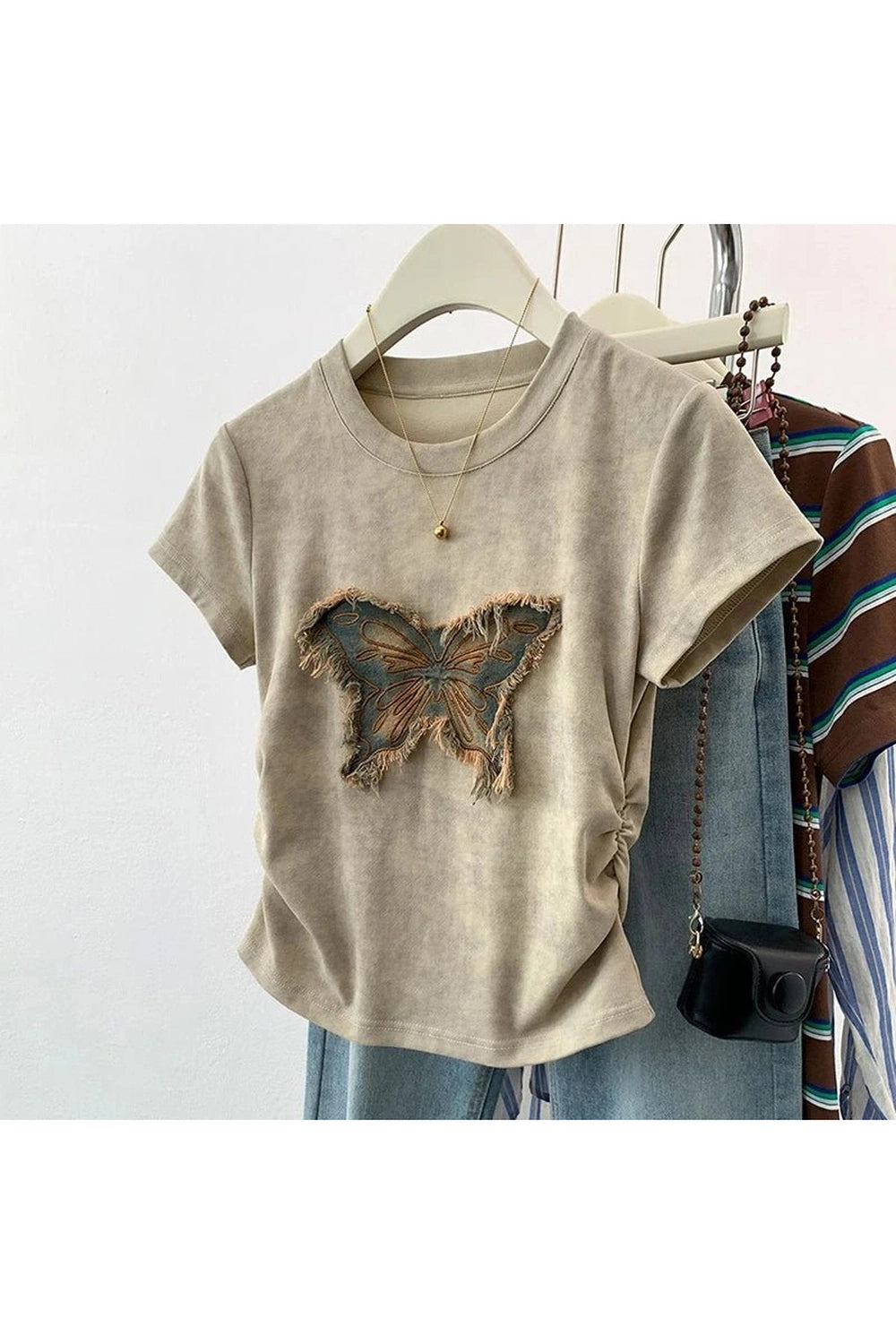 Frayed Butterfly Patch Top - Y2K Fashion Aesthetic for Trendy Outfits