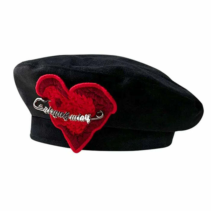 French Kiss Heart Beret - Trendy Y2K Fashion Accessory for Stylish Looks