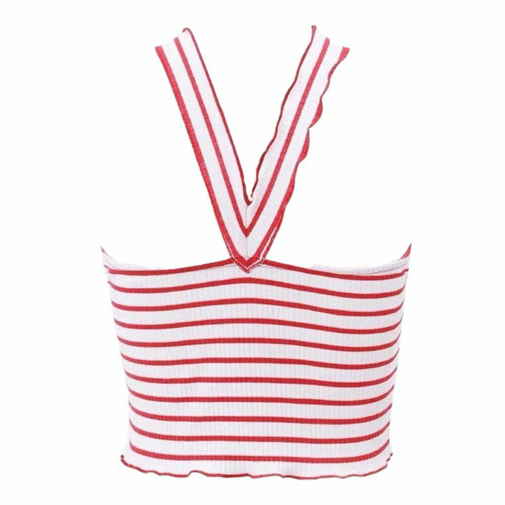 French Rose Striped Tube Top - Y2K Fashion Essential for 2000s Style