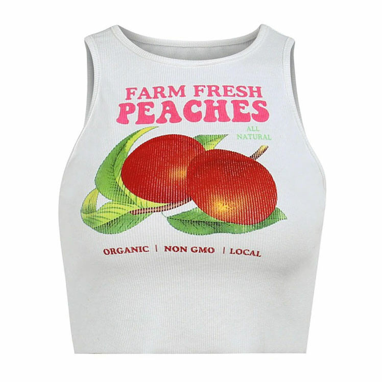 Fresh Peaches Y2K Ribbed Top - Trendy 2000s Style Aesthetic Clothing