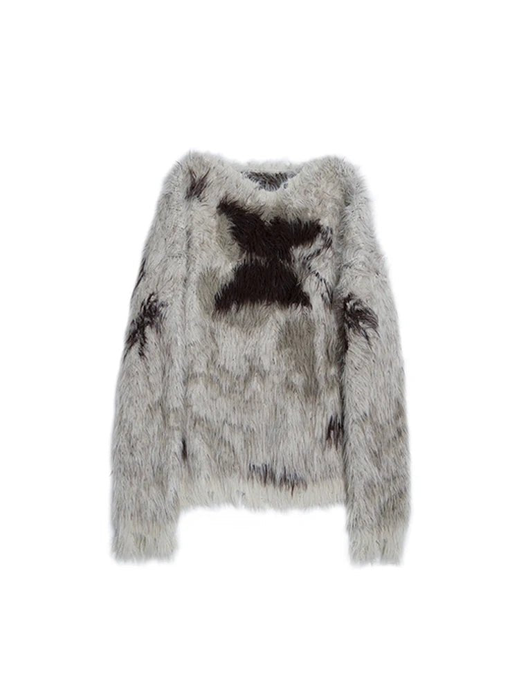 Frostbite Fuzzy Cross Sweater - Y2K Fashion Essential for Cozy Style