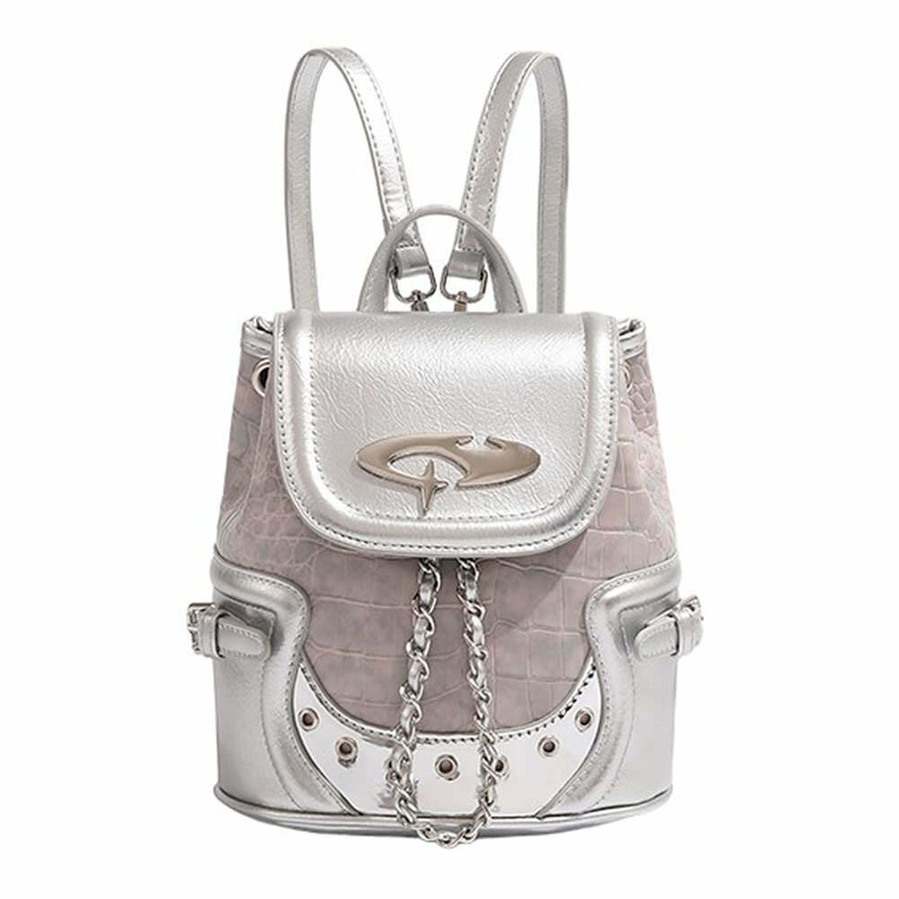 Future World Silver Mini Backpack - Y2K Fashion Essential for 2000s Style