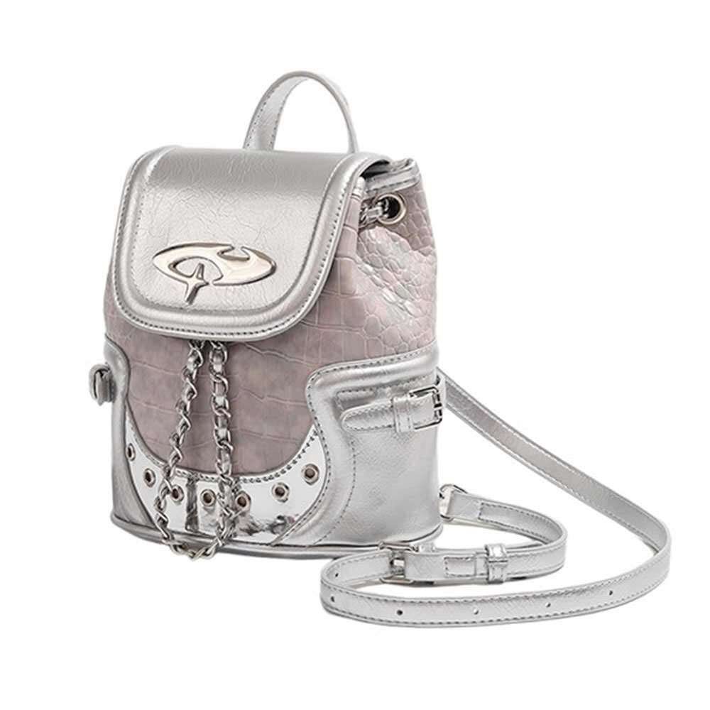 Future World Silver Mini Backpack - Y2K Fashion Essential for 2000s Style