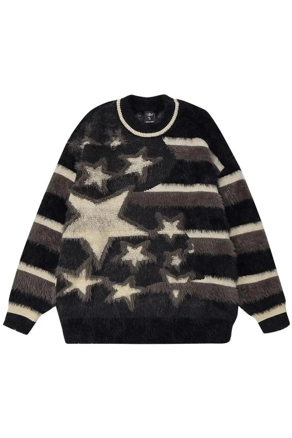 Fuzzy Galaxy Star Sweater - Trendy Y2K Fashion for a Cosmic Look