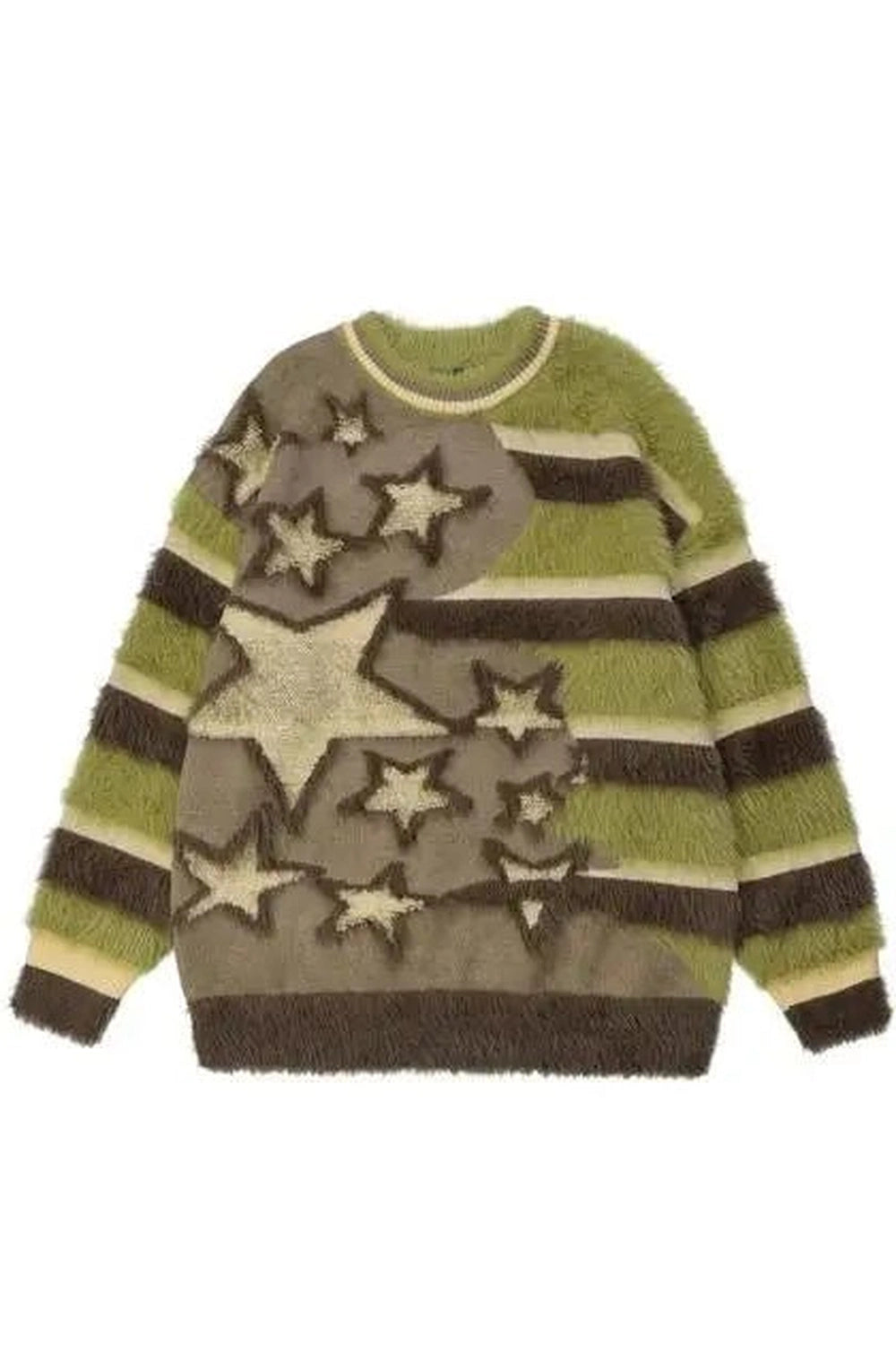 Fuzzy Galaxy Star Sweater - Trendy Y2K Fashion for a Cosmic Look