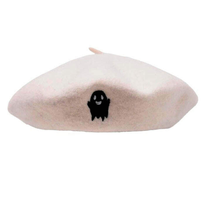 Ghost Embroidered Beret - Y2K Fashion Essential for Unique Style