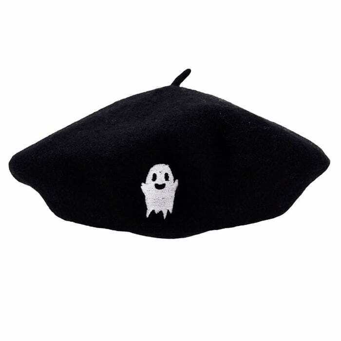 Ghost Embroidered Beret - Y2K Fashion Essential for Unique Style