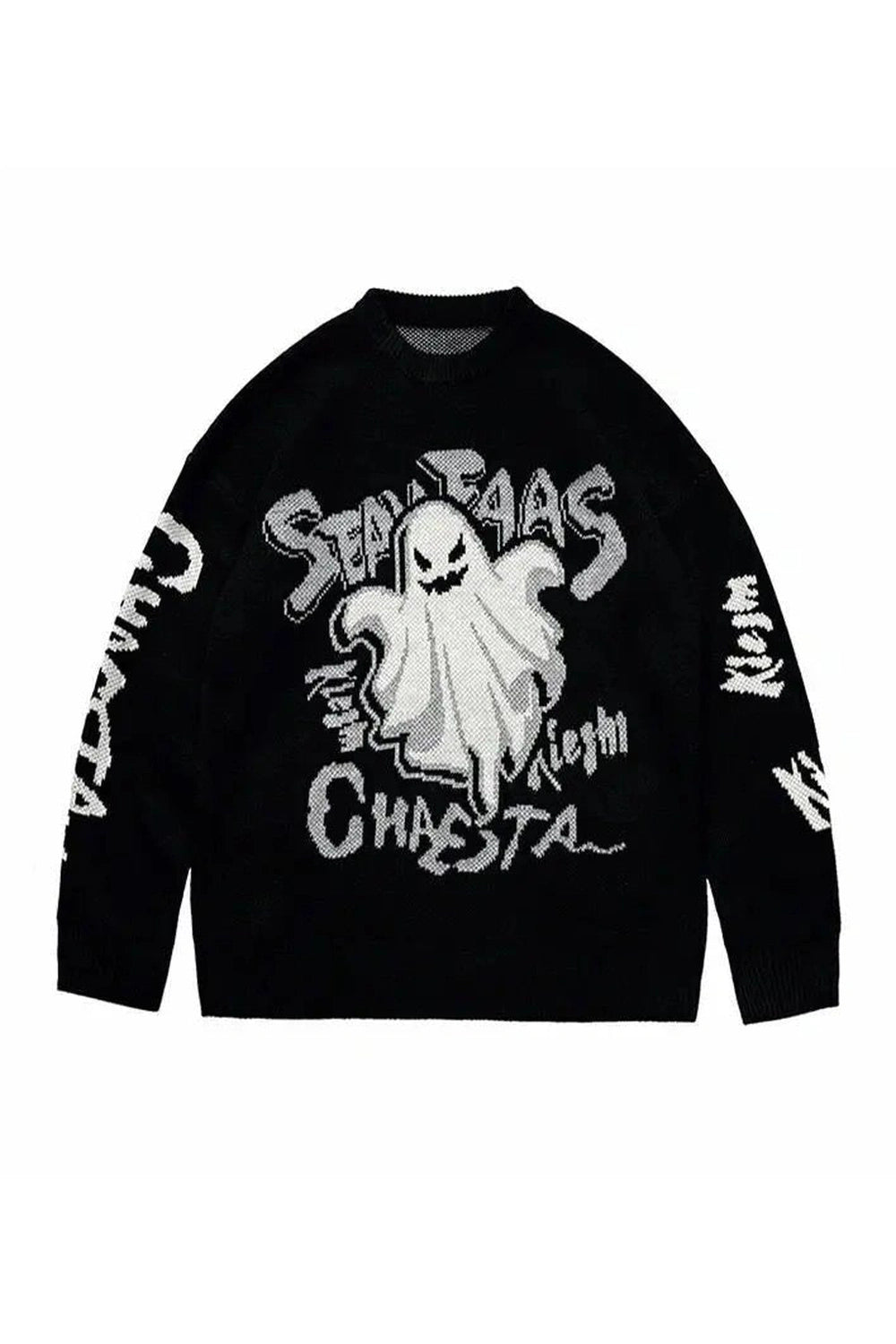 Ghostly Graffiti Knit Sweater - Y2K Fashion Essential for 2000s Style