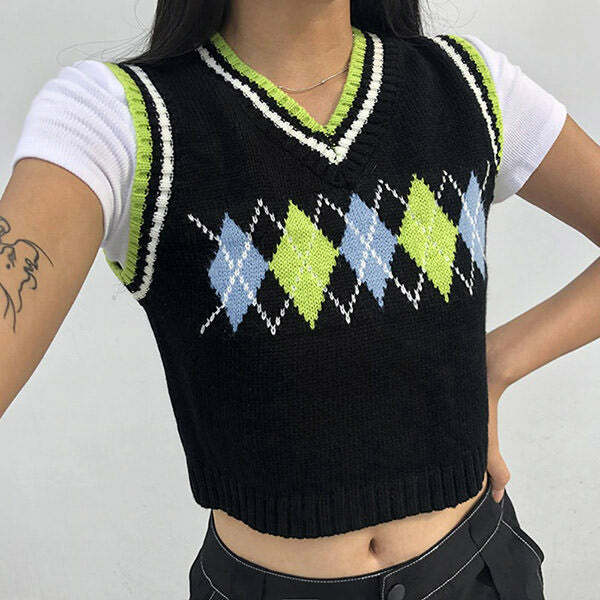 Gimme Sugar Y2K Argyle Vest - Trendy 2000s Fashion Essential