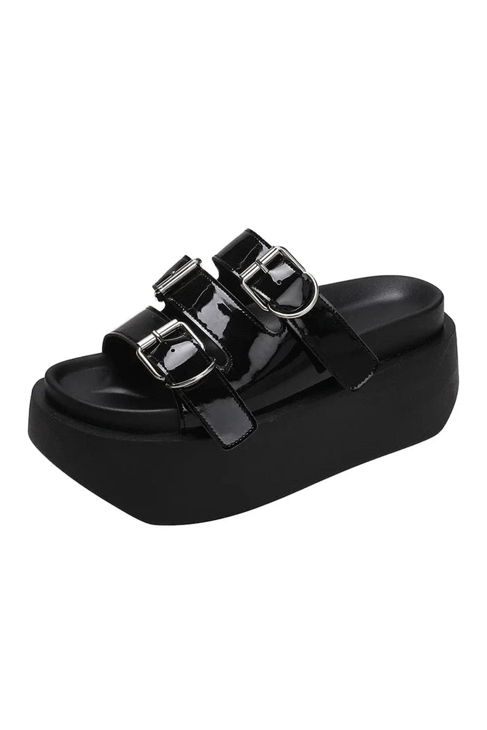 Glossy Buckle Platform Sandals - Y2K Fashion Statement for 2000s Style