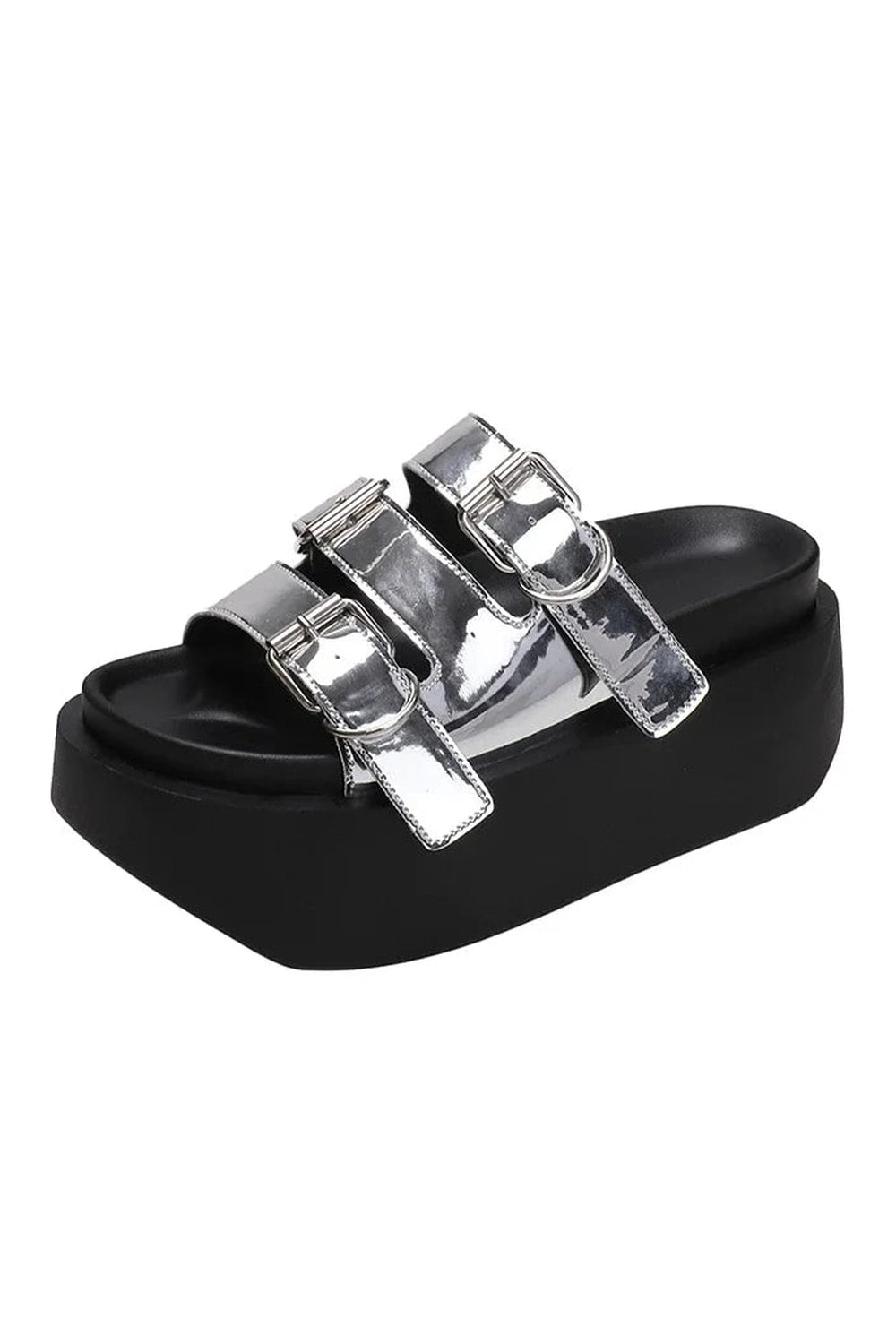 Glossy Buckle Platform Sandals - Y2K Fashion Statement for 2000s Style