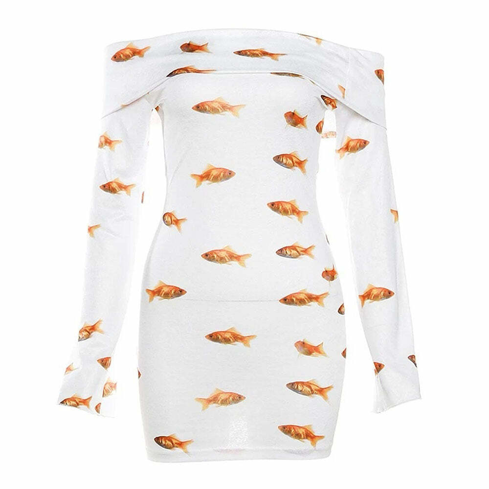 Goldfish Y2K Off Shoulder Mini Dress - Trendy 2000s Style Outfit