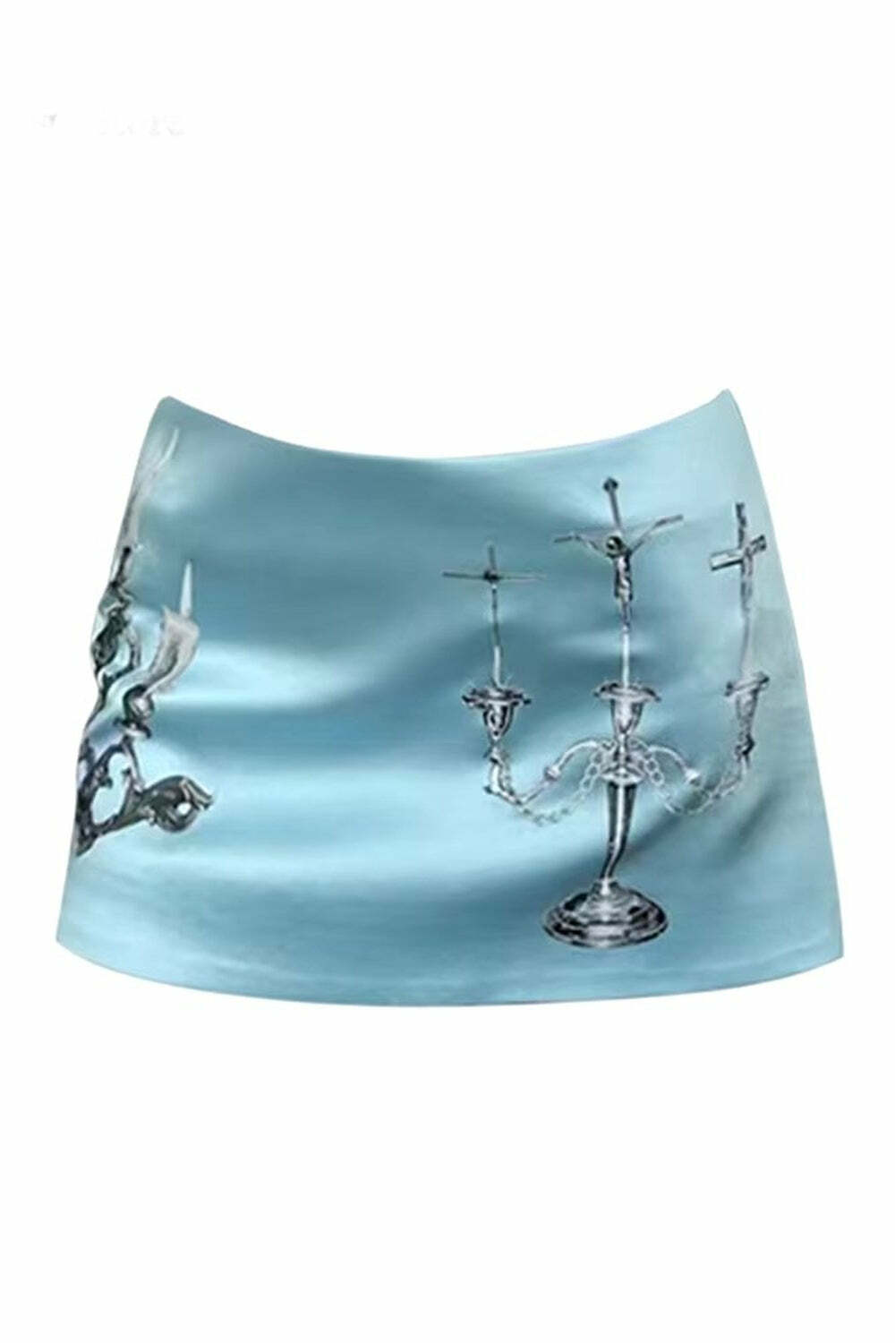 Gothic Candelabra Satin Mini Skirt - Y2K Fashion Inspired 2000s Style