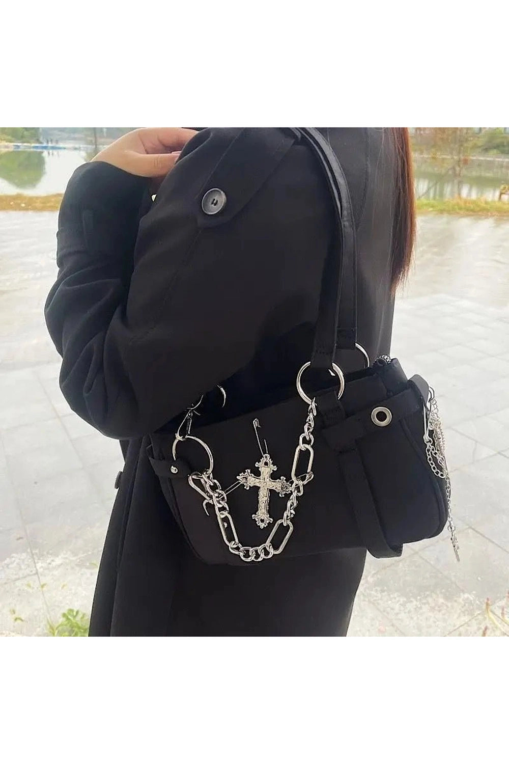 Gothic Cross Chain Shoulder Bag - Y2K Fashion Aesthetic Accessory