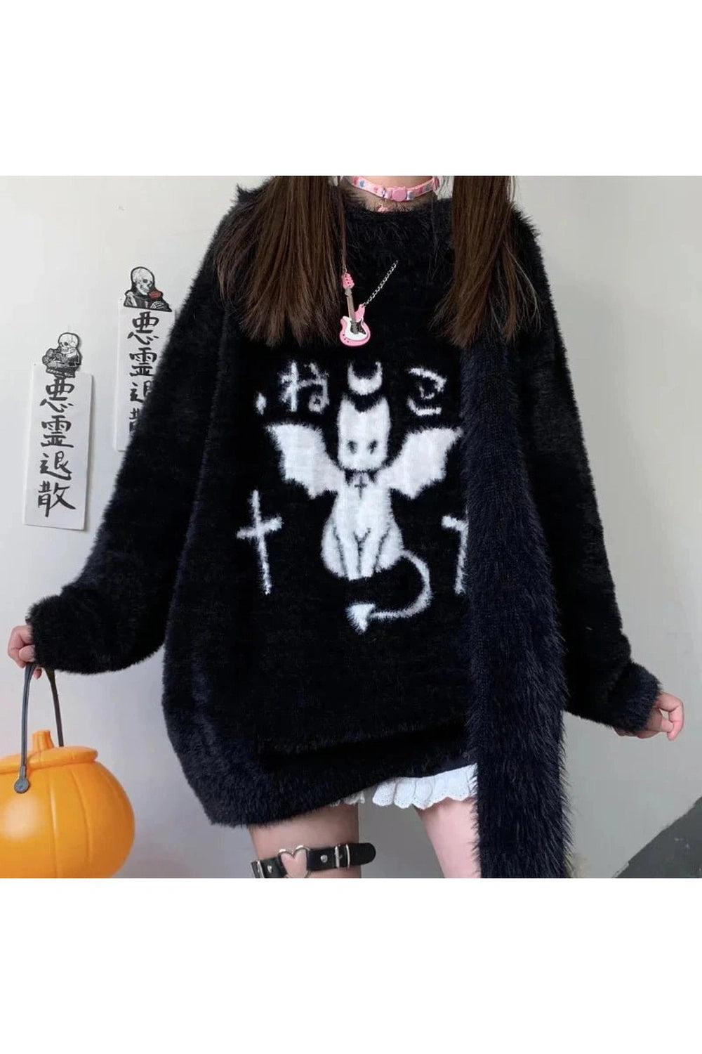 Gothic Demon Oversized Sweater - Y2K Aesthetic 2000s Fashion Statement