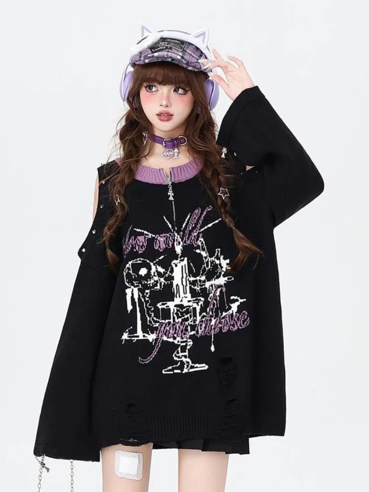 Gothic Dreamscape Y2K Sweater: Embrace 2000s Fashion Aesthetic