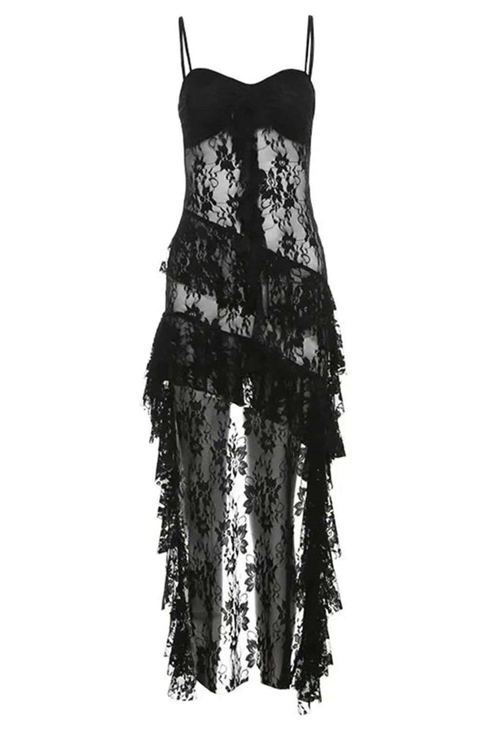 Gothic Lace High-Low Corset Dress - Y2K Fashion Aesthetic Outfit