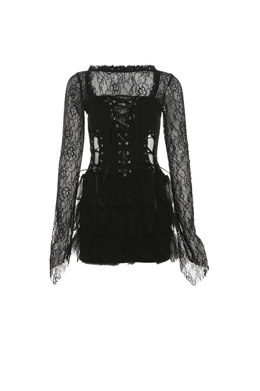 Gothic Lace Tiered Mini Dress - Y2K Fashion Aesthetic for Trendy Looks