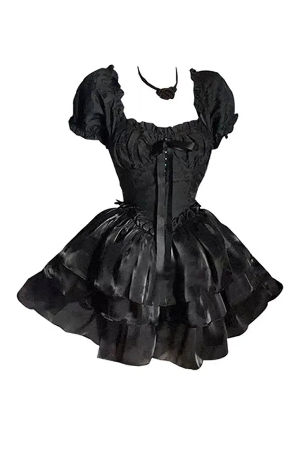 Gothic Princess Puff Sleeve Dress - Y2K Fashion Aesthetic Outfit