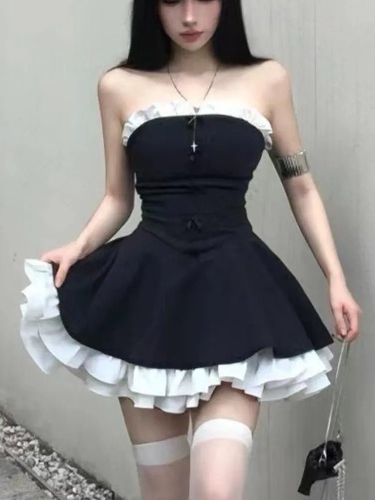 Gothic Ruffle Mini Dress - Y2K Fashion Inspired 2000s Style Outfit