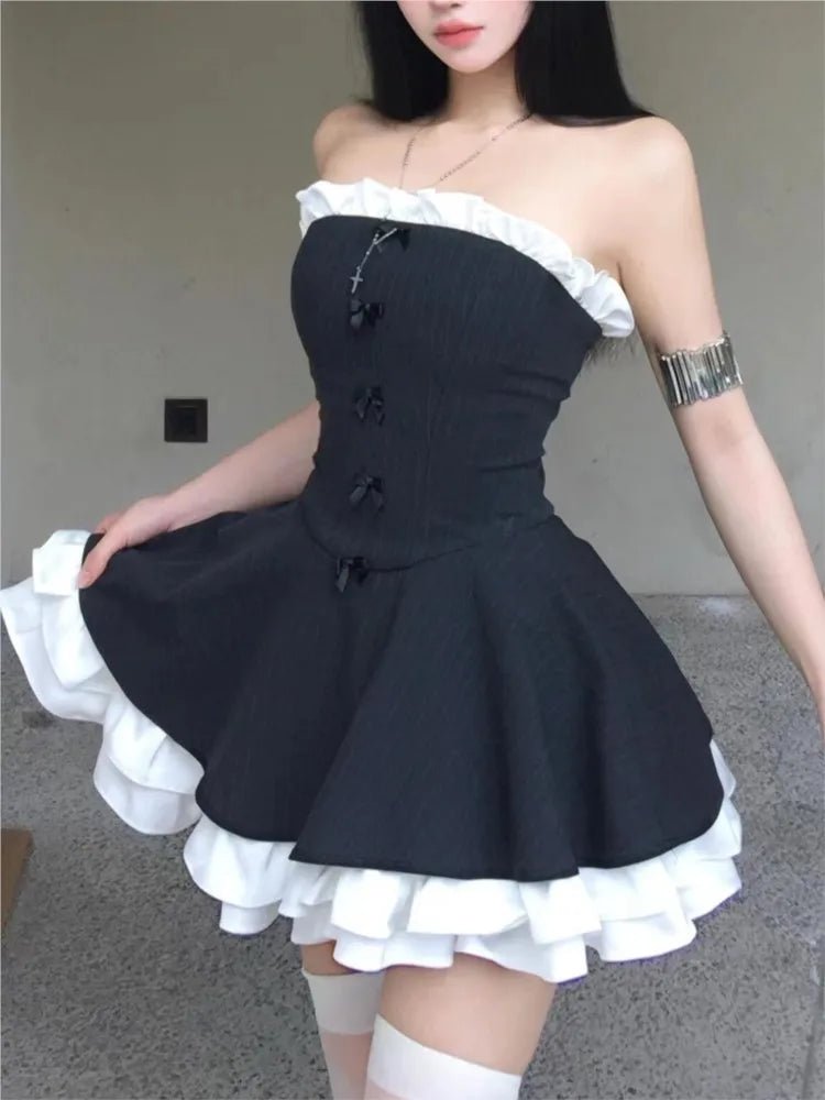 Gothic Ruffle Mini Dress - Y2K Fashion Inspired 2000s Style Outfit