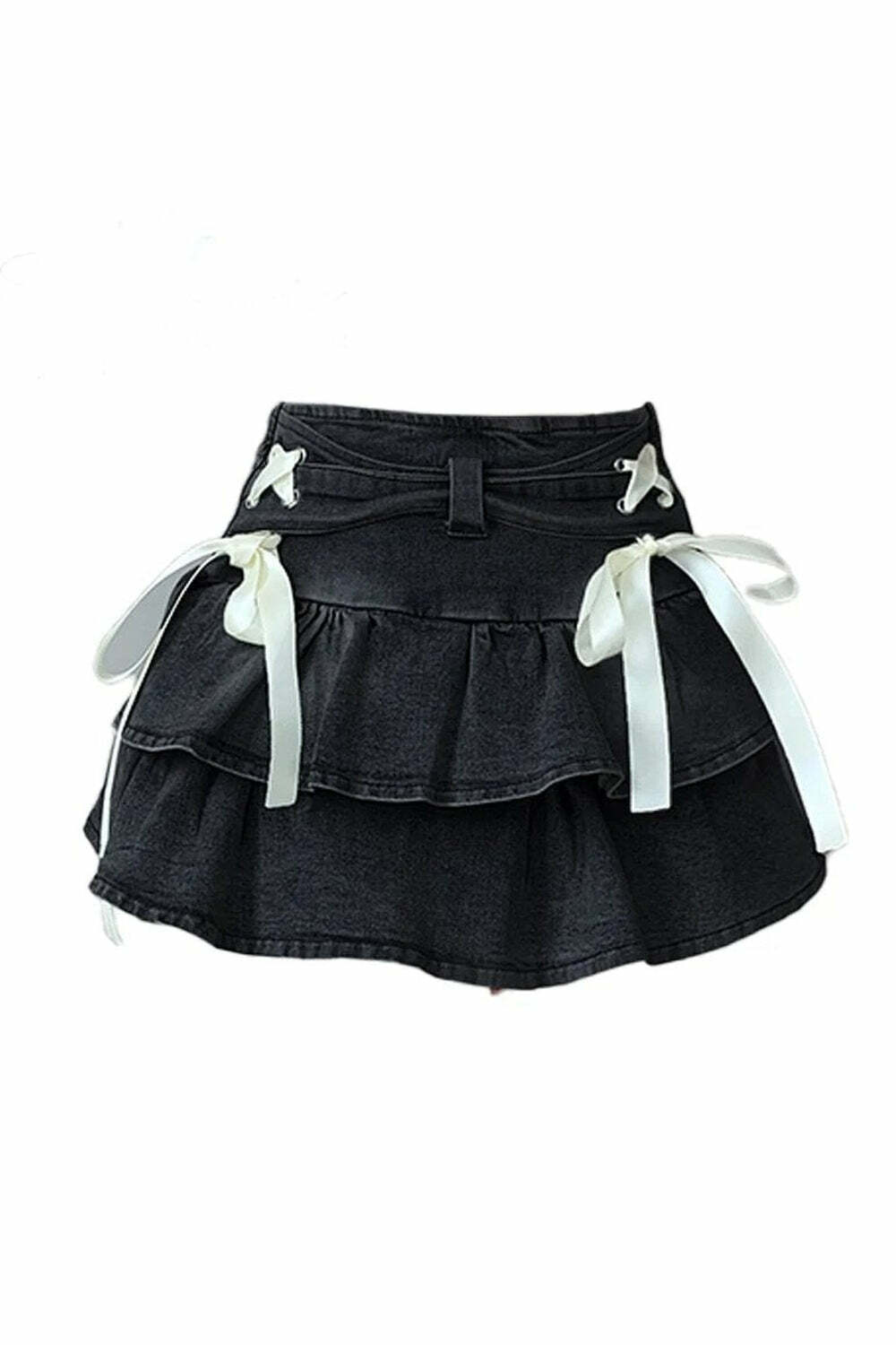 Gothic Ruffle Ribbon Mini Skirt - Y2K Fashion Inspired 2000s Style