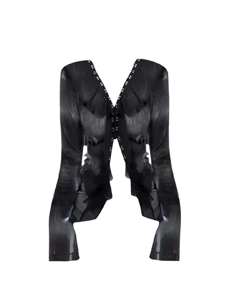 Gothic Sheer Tie-Dye Blouse - Y2K Fashion Top for Trendy Outfits