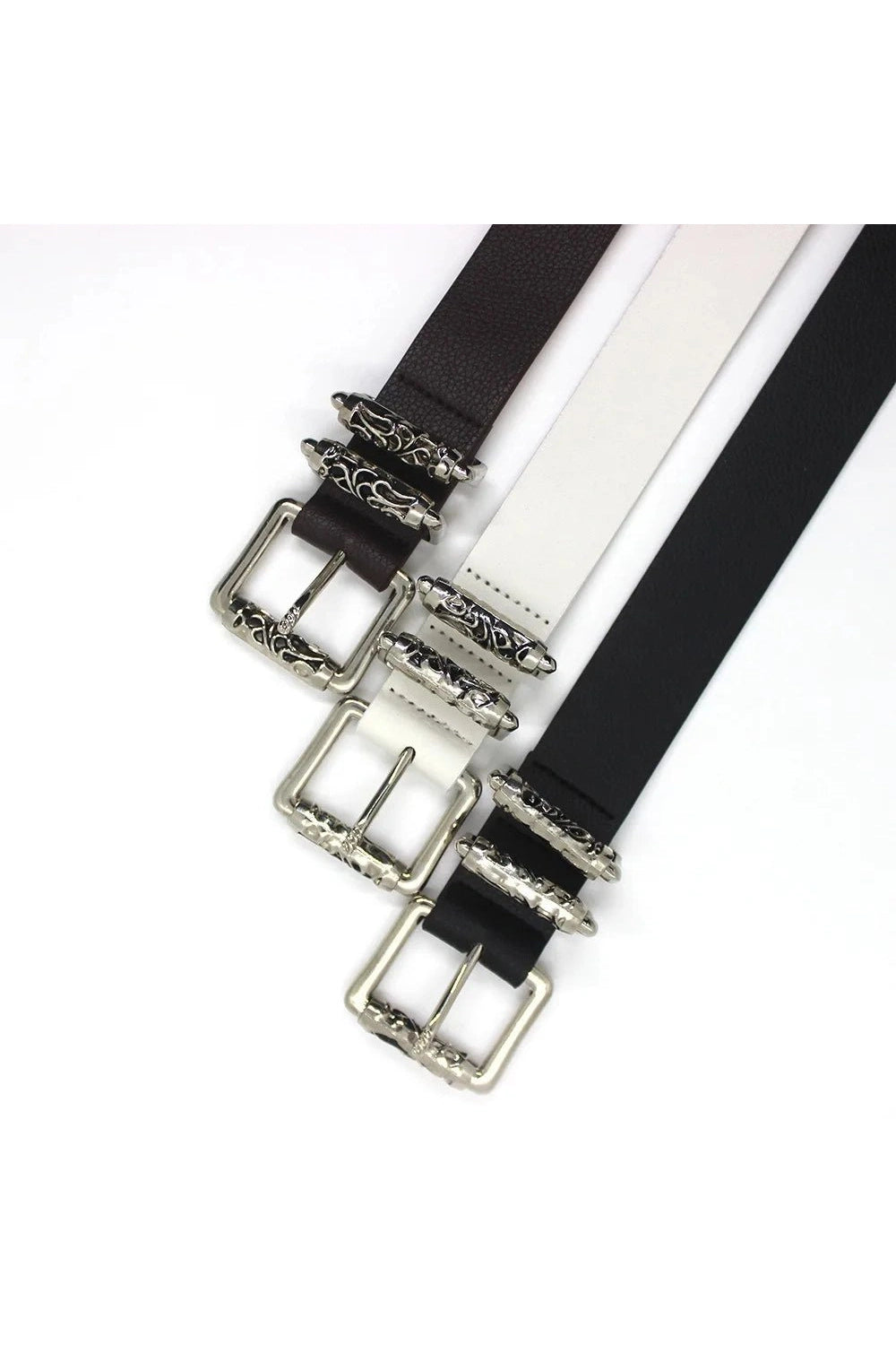 Gothic Silver Buckle White Belt - Y2K Fashion Essential for 2000s Style