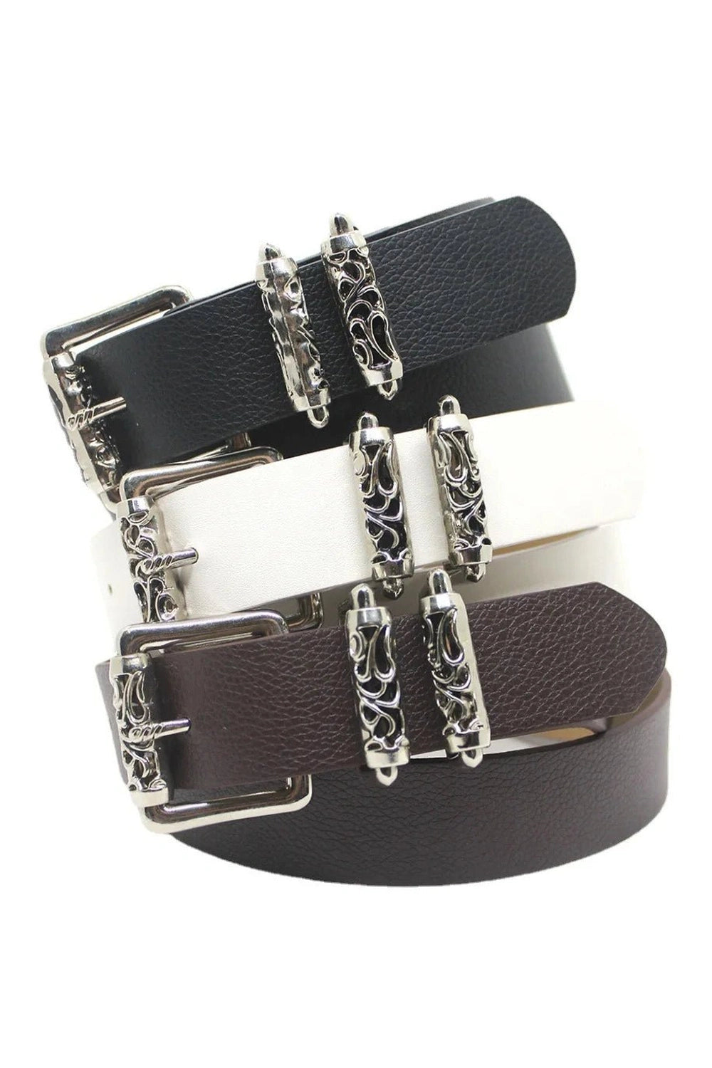 Gothic Silver Buckle White Belt - Y2K Fashion Essential for 2000s Style