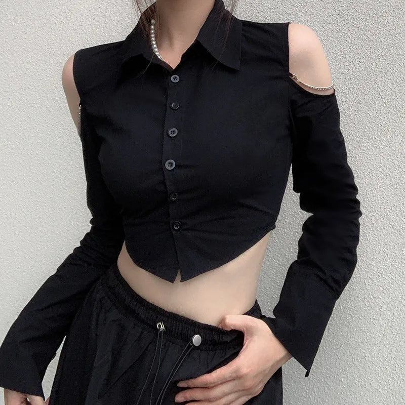 Gothic Y2K Off-Shoulder Crop Top - Trendy 2000s Fashion Aesthetic