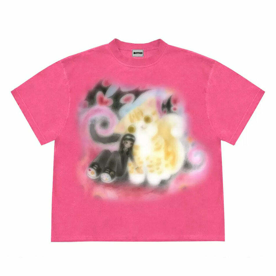 Graffiti Dreams Y2K Cat Shirt - Trendy 2000s Style for Unique Outfits