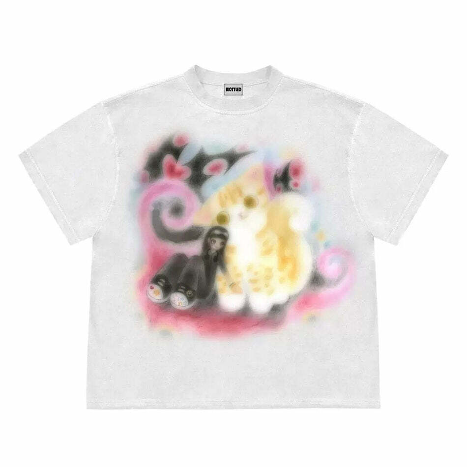 Graffiti Dreams Y2K Cat Shirt - Trendy 2000s Style for Unique Outfits