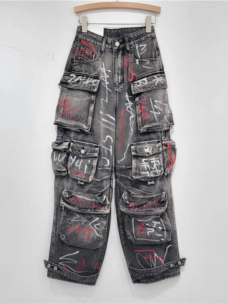 Graffiti Riot Y2K Cargo Jeans - Trendy 2000s Style for Bold Looks