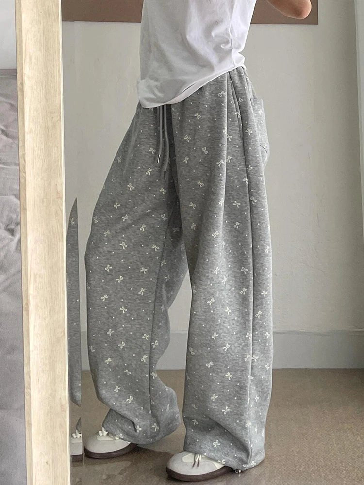 Gray Bow Cozy Lounge Pants - Y2K Fashion Essential for Ultimate Comfort