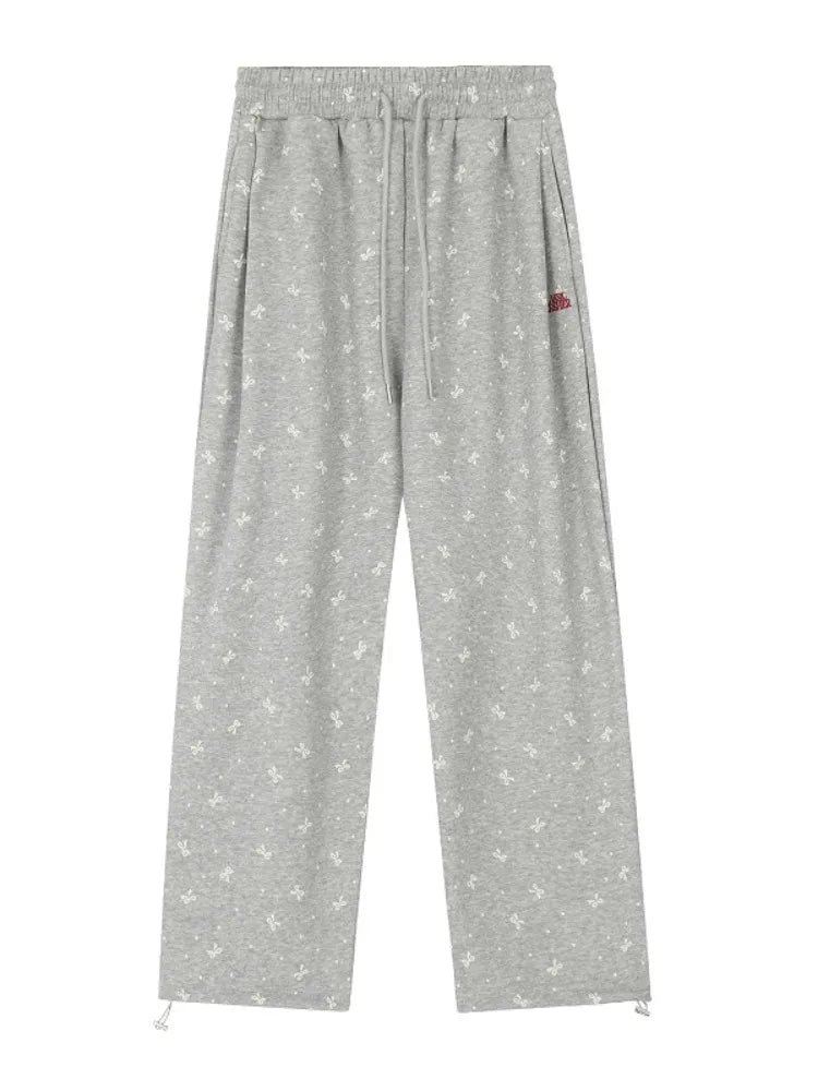 Gray Bow Cozy Lounge Pants - Y2K Fashion Essential for Ultimate Comfort