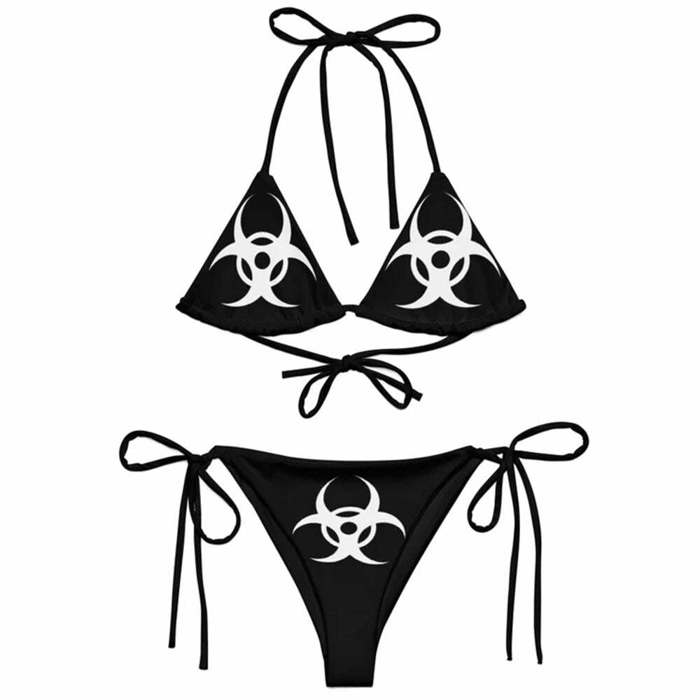 Grunge-Inspired Y2K Bikini Set: Retro 2000s Fashion for Trendy Looks