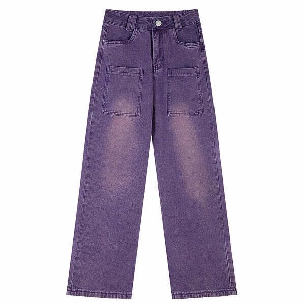 Grunge Purple Baggy Jeans - Y2K Fashion Essential for 2000s Style